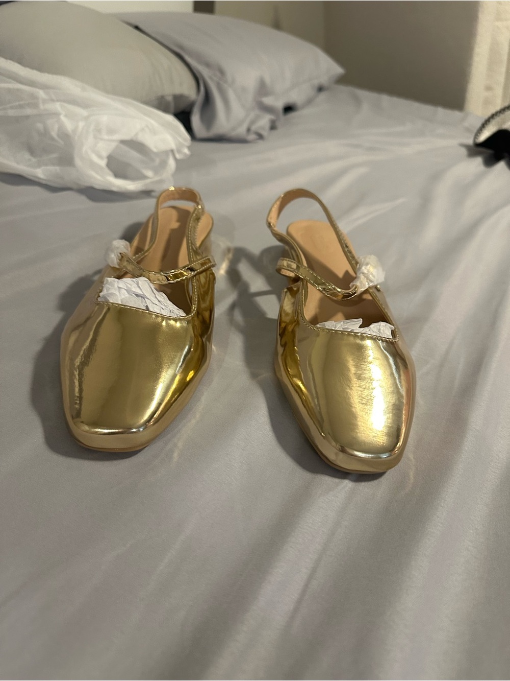 Gold Metallic Slingback Square-Toe Mules